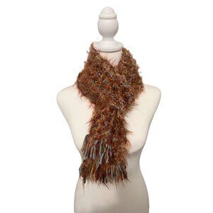 Brown Blue Yellow Thin Soft Multi-Color Fuzzy Scarf (No Tag)